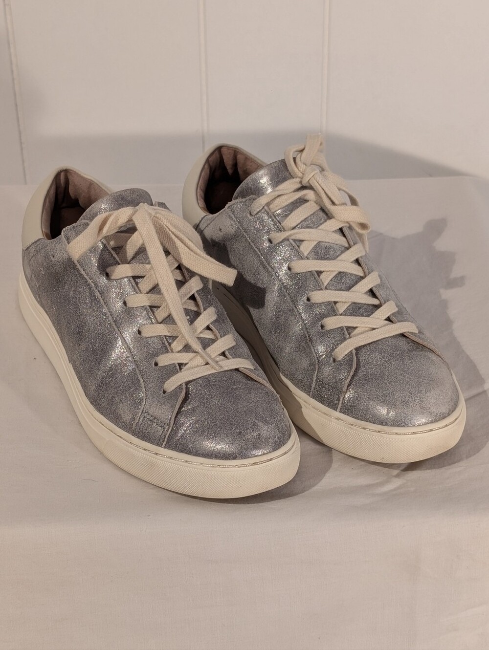 Lucky Brand Women's Silver Glitter Sneakers with Cream Laces